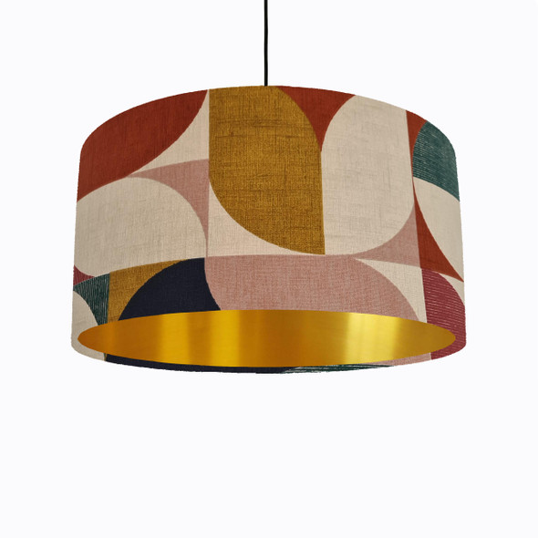 Retro Abstract Lampshade in Multicoloured Cotton Fabric with Gold Lining