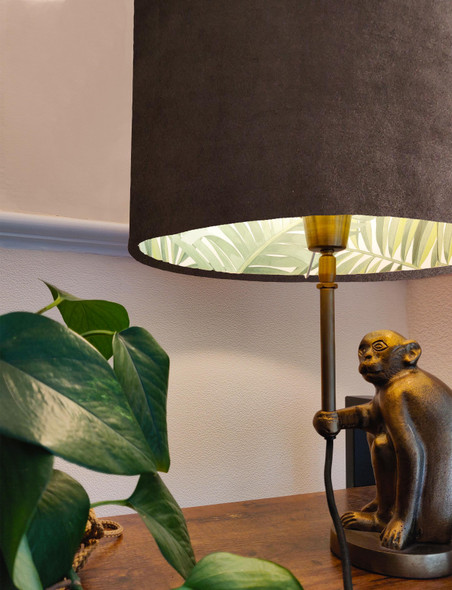 Brown Velvet Lampshade with Green Lush Leaves Lining