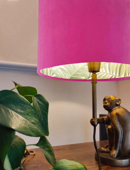 Pink Velvet Lampshade with Green Lush Leaves Lining