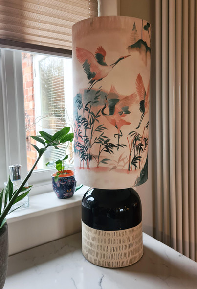 Herons in Flight Cotton Cylinder Lampshade in Extra Tall Slim Design