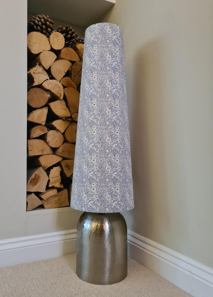 Pretty Flowers Extra Tall Slim Cone Lampshade (70cm Tall) Light Blue Cotton