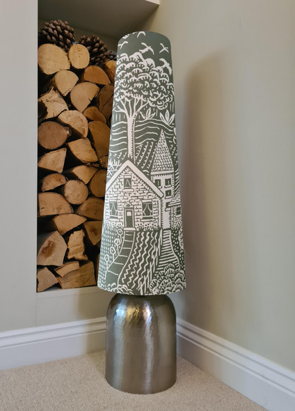 Woodland Forest Cone Lampshade in Sage Green Cotton 70cm Tall