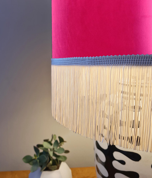 Cerise Pink Lampshade in Velvet with Oyster Cream Fringing