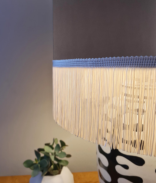 Charcoal Lampshade in Velvet with Oyster Cream Fringing