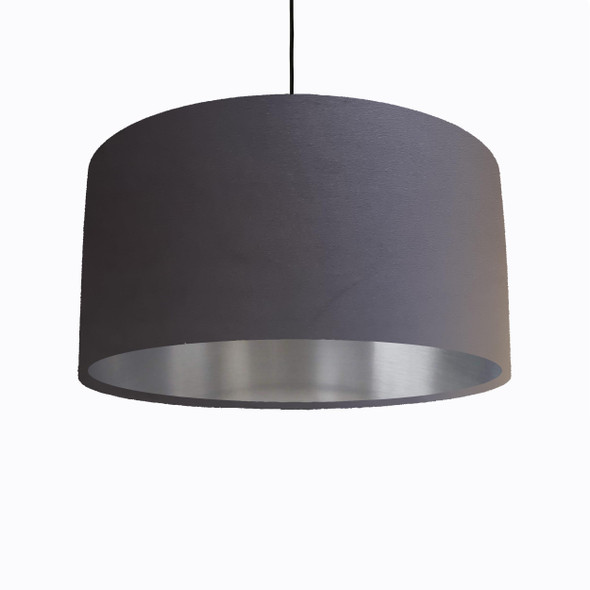 Dark Grey Velvet Lampshade with Silver Lining