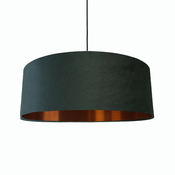 Extra Large Forest Green Velvet Lampshade with Copper Lining