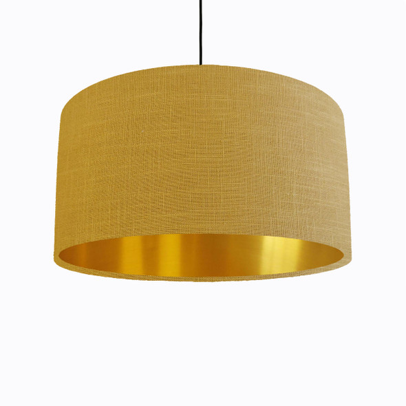 Mustard Yellow Lampshade in Linen with Gold Lining