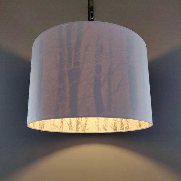 Woodland Trees Lamp Shade with Silver Grey Cotton