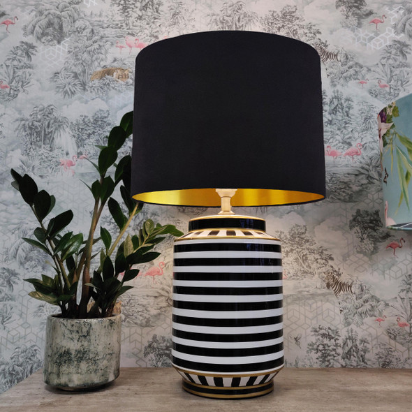 Black and Gold Lampshade in Velvet Fabric