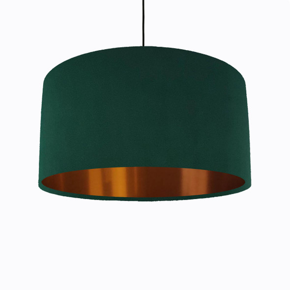 Green Lampshade in Velvet with Copper Lining