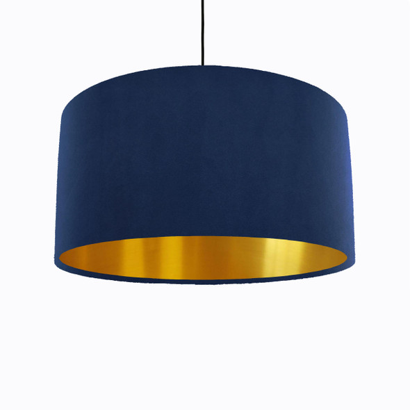 Navy Blue Lampshade in Velvet with Gold Lining