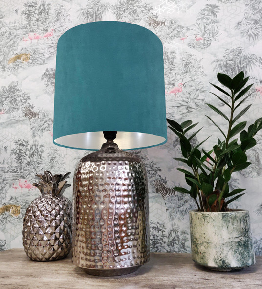 Teal Blue and Silver Lamp shade in Velvet