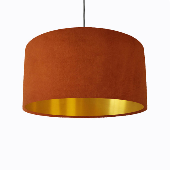 Burnt Orange Lampshade in Velvet with Gold Lining