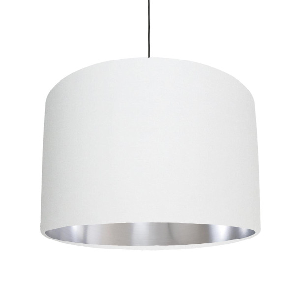 White Cotton Lampshade with a metallic brushed silver lining