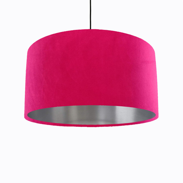 Cerise Pink Lampshade in Velvet with Silver Lining