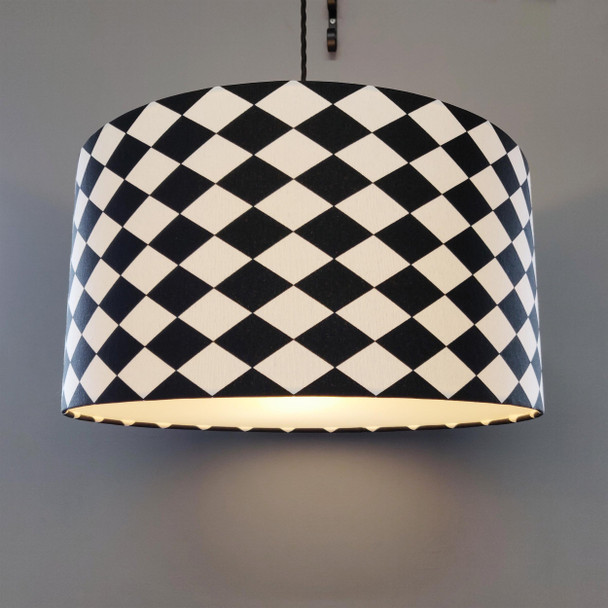 Black and White Chequered Fabric Lampshade
