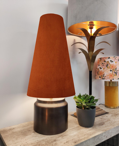 Extra Tall Burnt Orange Velvet Lampshade in a Conical Cone Design