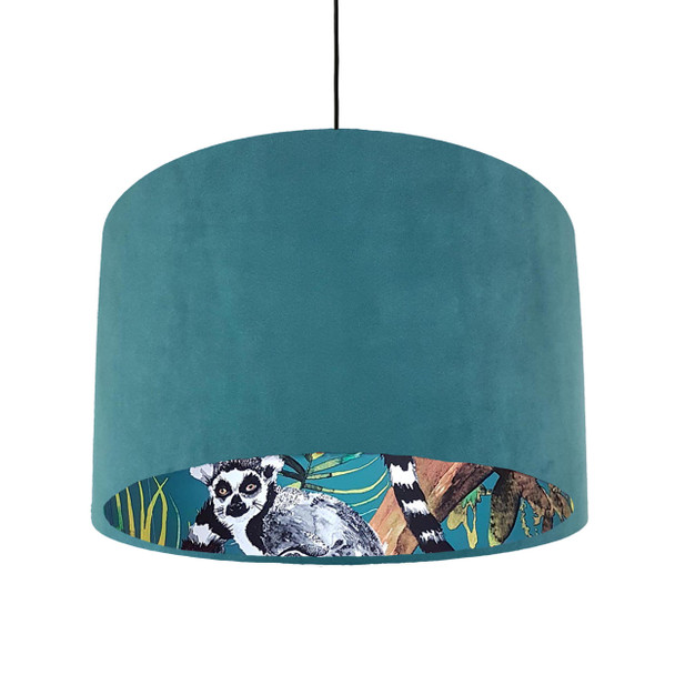 Candid Owl  Navy Velvet Lampshade with Teal Lemur Lining