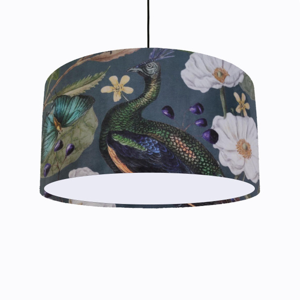 Peacock Lamp Shade in Velvet with White Lining