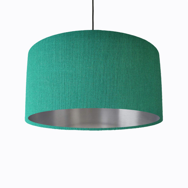 Turquoise Linen Lampshades with Brushed Silver Lining