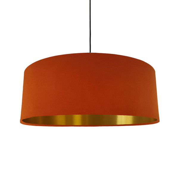 Extra Large Lampshade in Burnt Orange Velvet and a Brushed Gold Lining