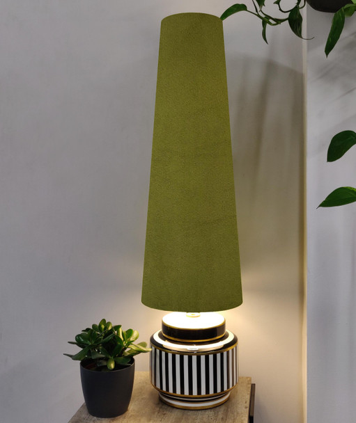 Tall Conical Lampshade in 70cm Height and Olive Green Velvet Fabric