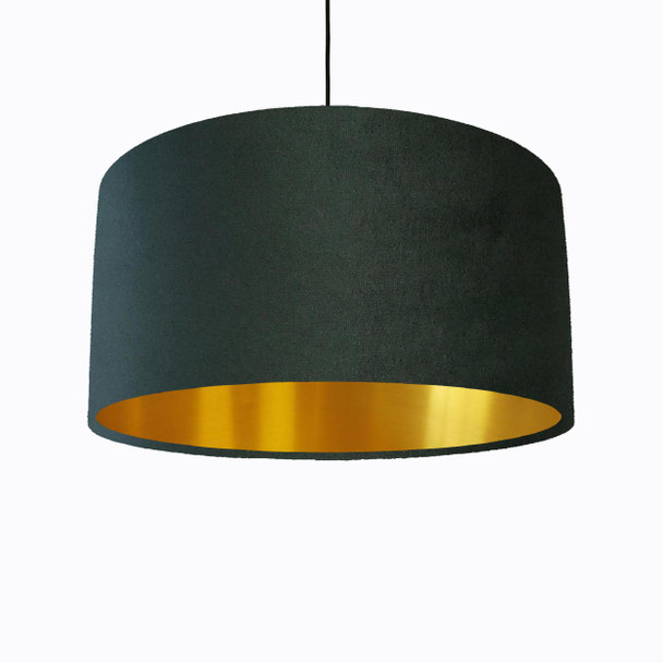 Forest Green Velvet Lampshade with Metallic Brushed Gold Lining