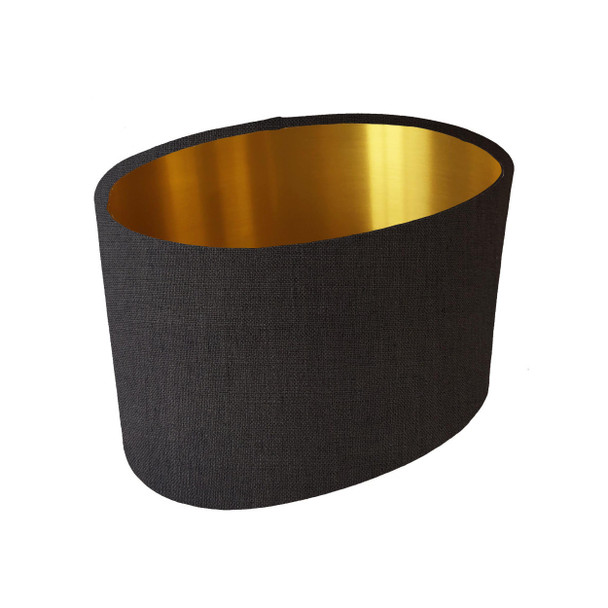 Oval Lampshade in a Charcoal Grey Linen and Gold Lining