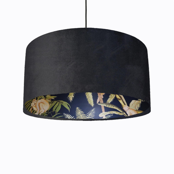 Black Velvet Lampshade with Tropical Trees and Monkey Lining