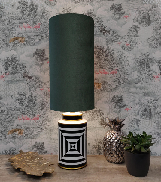 Forest Green Velvet Drum Lampshade in Extra Tall Slim Design