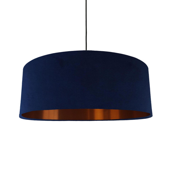 Extra Large Lampshade in Navy Blue Velvet and a Brushed Copper Lining