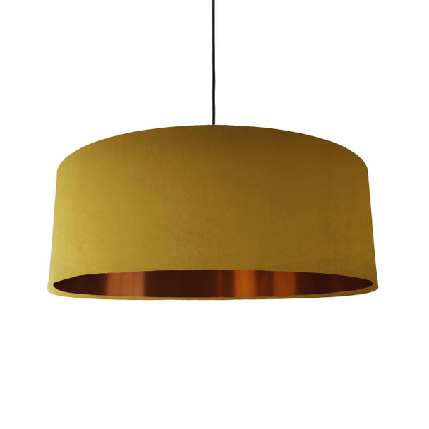 Extra Large Lampshade in Mustard Velvet and a Brushed Copper Lining