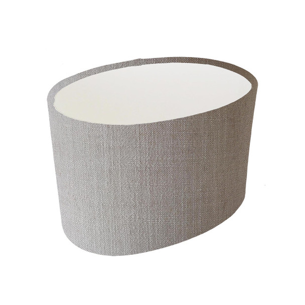 Oval Lampshade in a Feather Grey Linen and White Lining