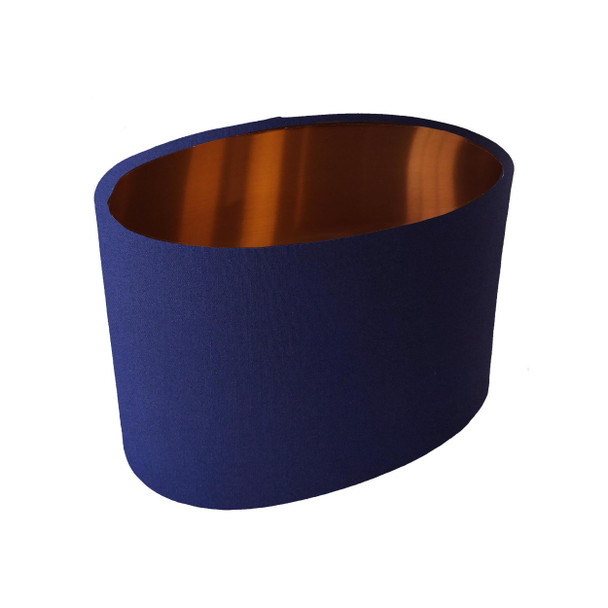 Oval Lampshade in Navy Blue Cotton and Copper Lining