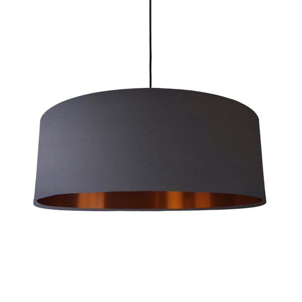 Extra Large Lampshade in Dark Grey Cotton and a Brushed Copper Lining