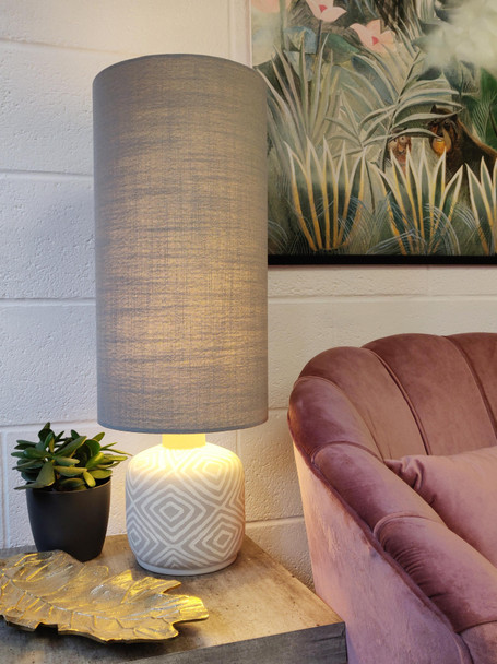 Dove Grey Linen Cylinder Lampshade in Extra Tall Slim Design