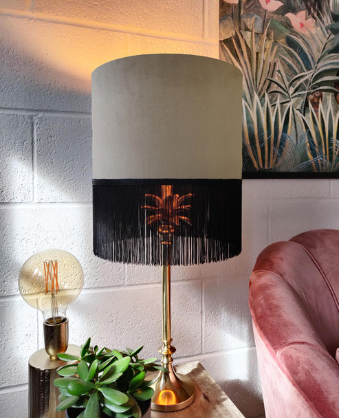 Taupe Fringed Lampshade in Velvet