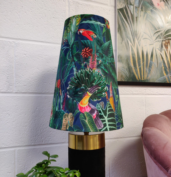 Blue Tropical Parrots Cone Lampshade in Velvet Fabric