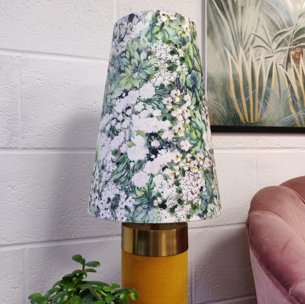 Green Botanical Cone Lampshade in Velvet Fabric