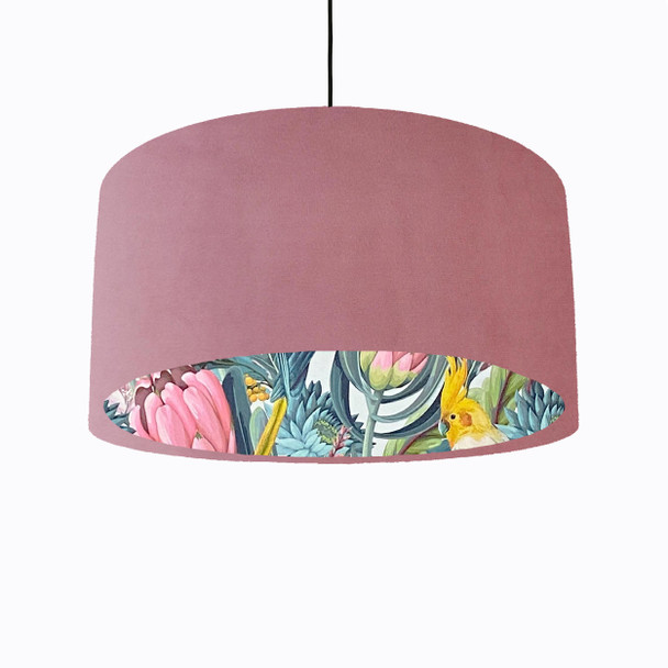 Light Pink Velvet Lampshade with Blush Parrot Lining