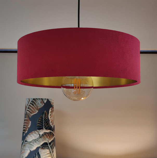 Red Velvet Ultra Slim Hanging Lampshade with Gold Lining