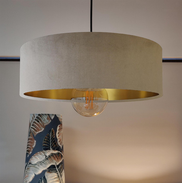 Taupe Velvet Ultra Slim Hanging Lampshade with Gold Lining