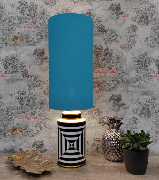 Teal Blue Cotton Cylinder Lampshade in Extra Tall Slim Design