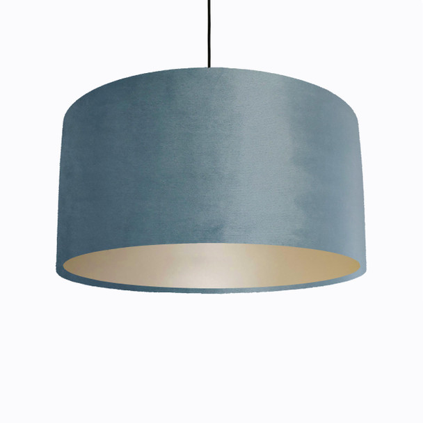 Duck Egg Blue Lampshade in Velvet with Champagne Lining