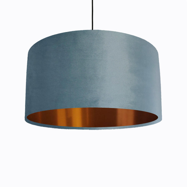 Duck Egg Blue Lampshade in Velvet with Copper Lining