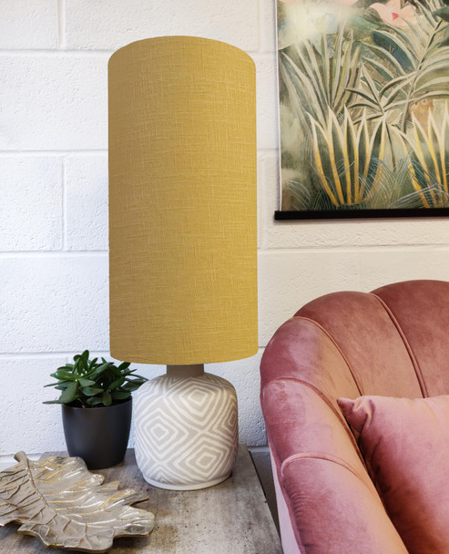 Tall Mustard Yellow Linen Drum Lampshade in Extra Tall Slim Design