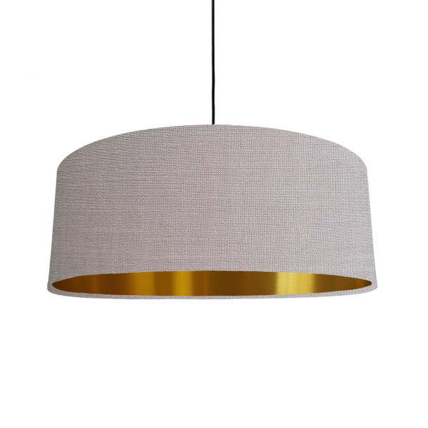 Extra Large Lampshade in Feather Grey Linen and a Brushed Gold Lining