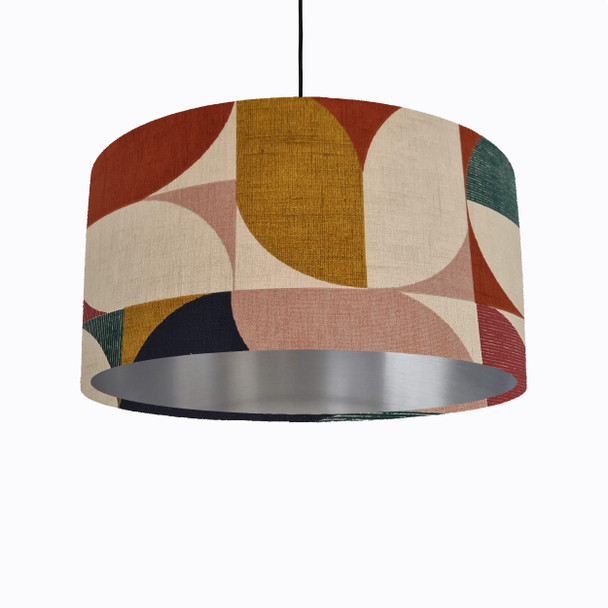 Retro Abstract Lampshade in Multicoloured Cotton Fabric with Silver Lining