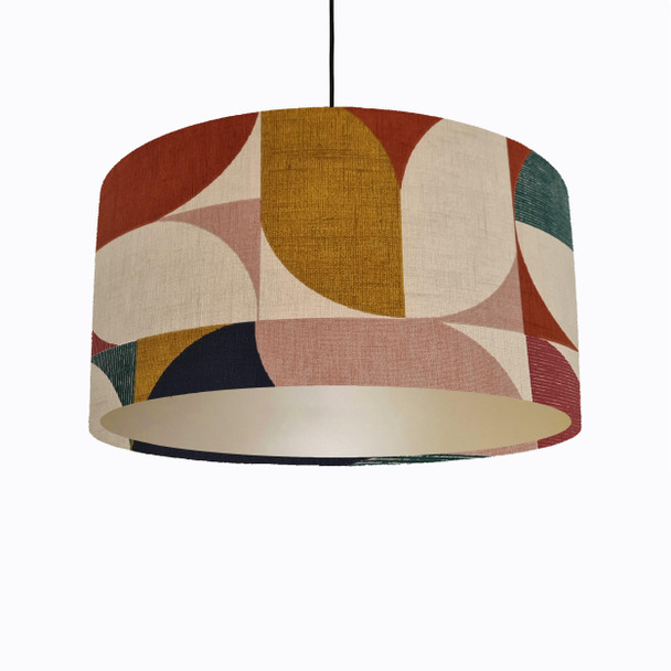 Retro Abstract Lampshade in Multicoloured Cotton Fabric with Champagne Lining