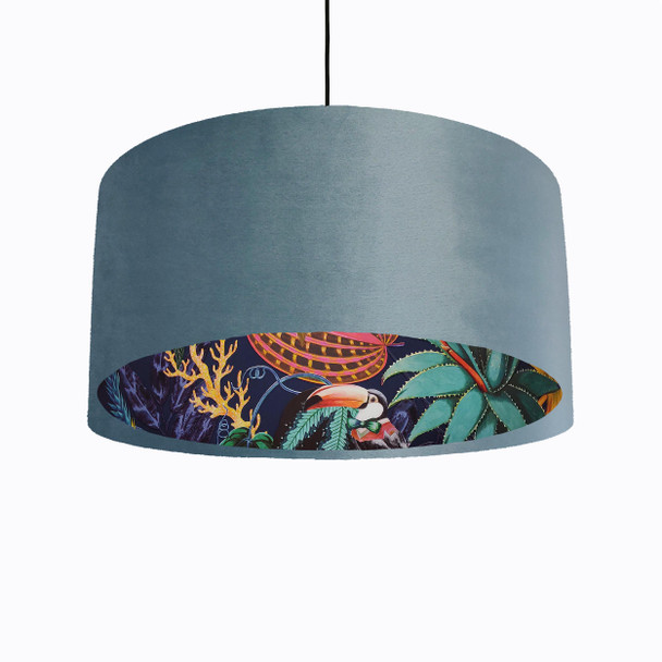 Duck Egg Blue Lamp shade with Tropical Wonderland Lining